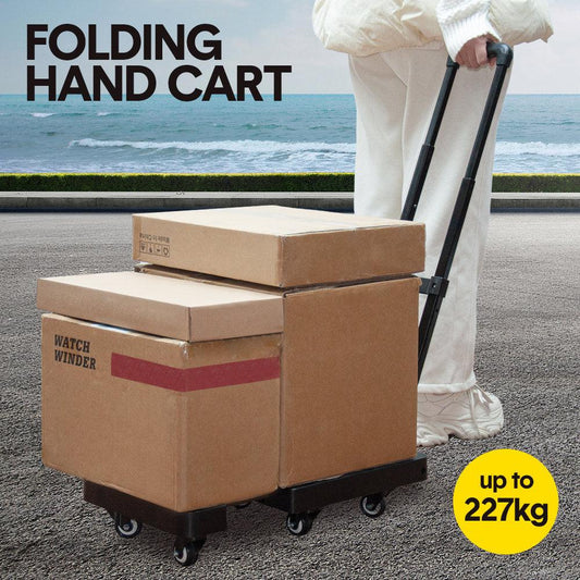 6-Wheel Folding Hand Truck Heavy Duty 227kg Capacity Collapsible Trolley with Elastic Strap Triple-Axle All-Terrain Design Moving RV Camping Warehouse.