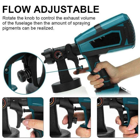 1400ml Cordless High Pressure Spray Gun Flow Adjustable Spray Gun Paint Sprayer Home Interior Exterior With 2 Nozzles For Makita 21V Battery-Skin Only.
