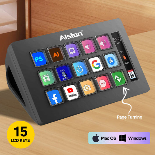 Studio Controller Keyboard Stream Controller Customizable Deck with 15 Shortcut Keys for Multi Applications Triggered in PC for Streaming Studio Work Game.
