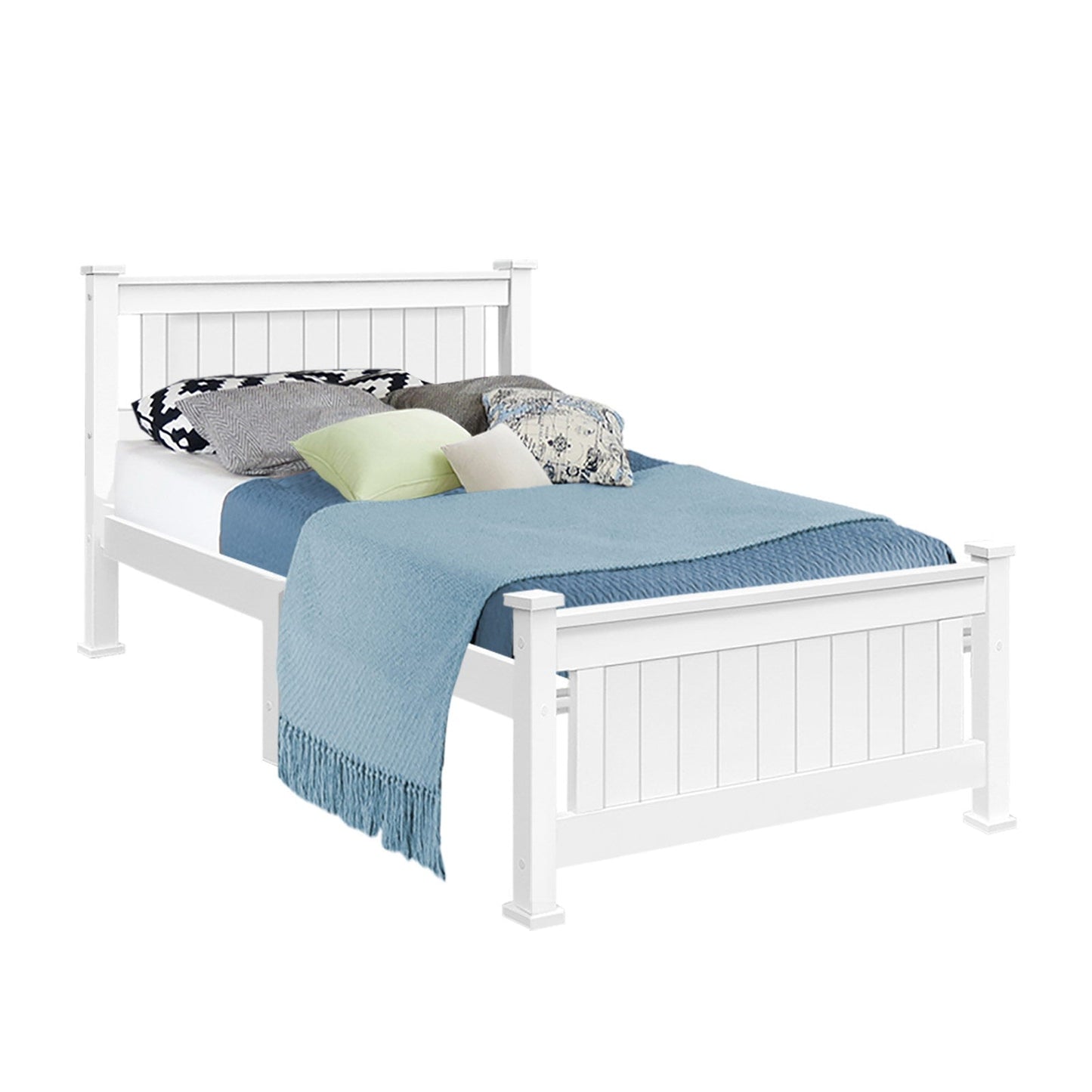 Artiss Bed Frame Single Size Wooden White RIO.