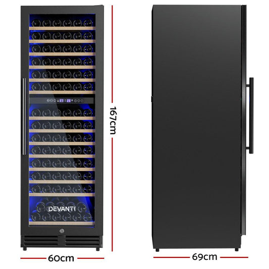 Devanti Wine Fridge Cooler Dual Zone 154 Bottles.