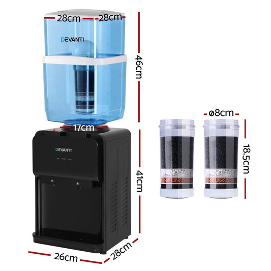 Devanti Water Cooler Dispenser 22L Bench Top Chiller Purifier Filter Hot Cold Black.