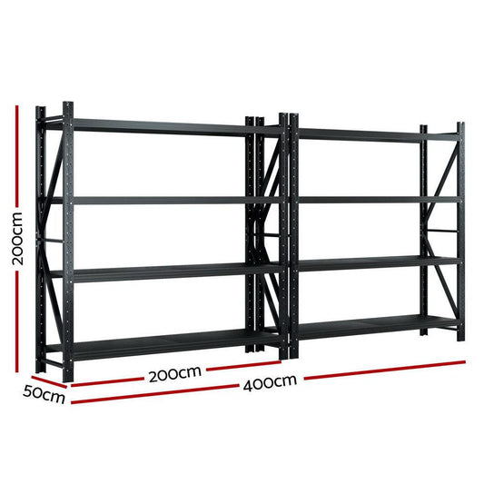 Giantz 4Mx2M Garage Shelving Warehouse Rack Black.