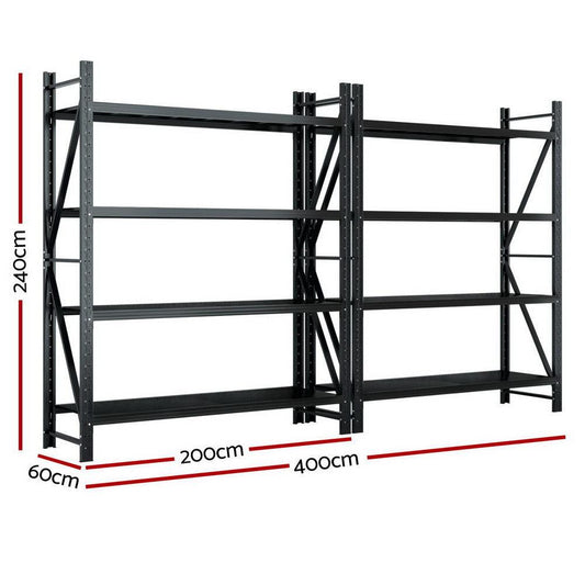 Giantz 4Mx2.4M Garage Shelving Warehouse Rack Black.