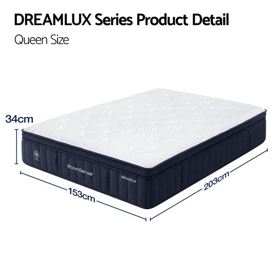 RoomSense Queen Mattress, 34cm Thick Medium Firm Hybrid Mattress for Back Pain Relief, Tencel Cooling Pocket Spring Mattress Queen Size in a Box