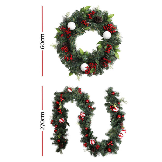 Jingle Jollys Christmas Garland with Wreath Set Ornaments Xmas Tree Decor.