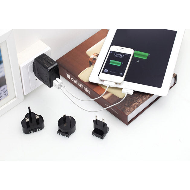 Huntkey TravelMate Multi Plugs USB Wall Charger Adapter 4.2 A US UK EU AU Plugs with Car Charger (D204).