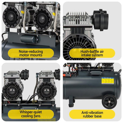 Giantz 50L Air Compressor Quiet 3.0HP Oil-Free Portable Tyre Inflator 200L/Min.