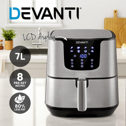 Devanti Air Fryer 7L LCD Fryers Stainless Steel.