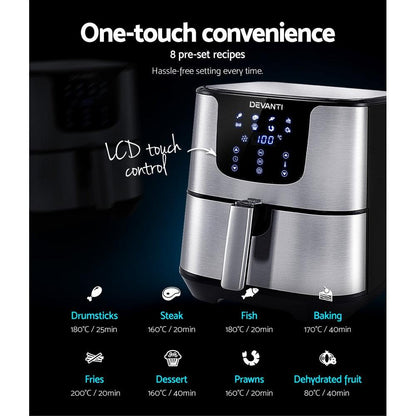 Devanti Air Fryer 7L LCD Fryers Stainless Steel.