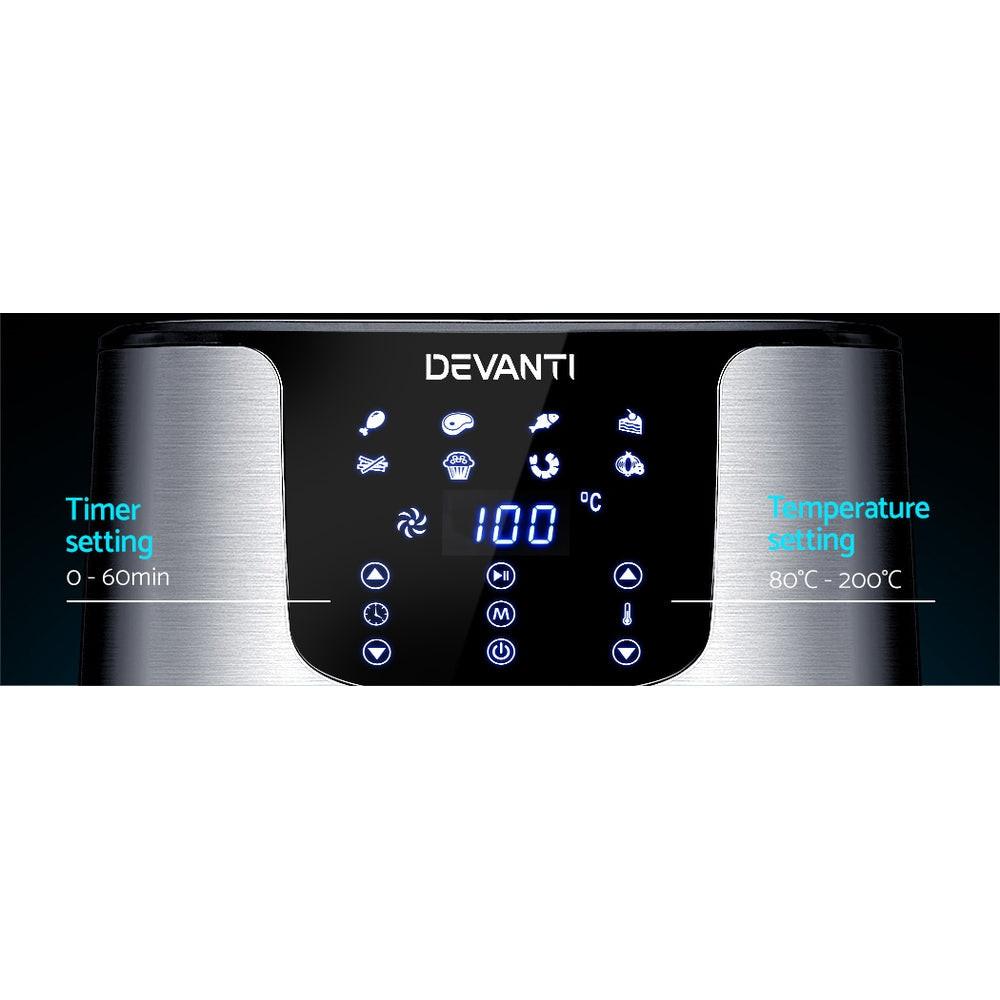 Devanti Air Fryer 7L LCD Fryers Stainless Steel.