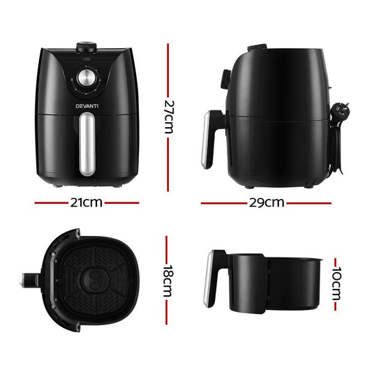 Devanti Air Fryer 2.5L Knob Fryers.