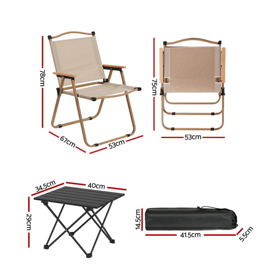 Weisshorn 3pc Camping Table Chair Set Outdoor Folding Aluminium Portable Picnic.