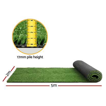 Prime Turf Artificial Grass 2mx5m 17mm Synthetic Fake Lawn Turf Plant Plastic Olive.