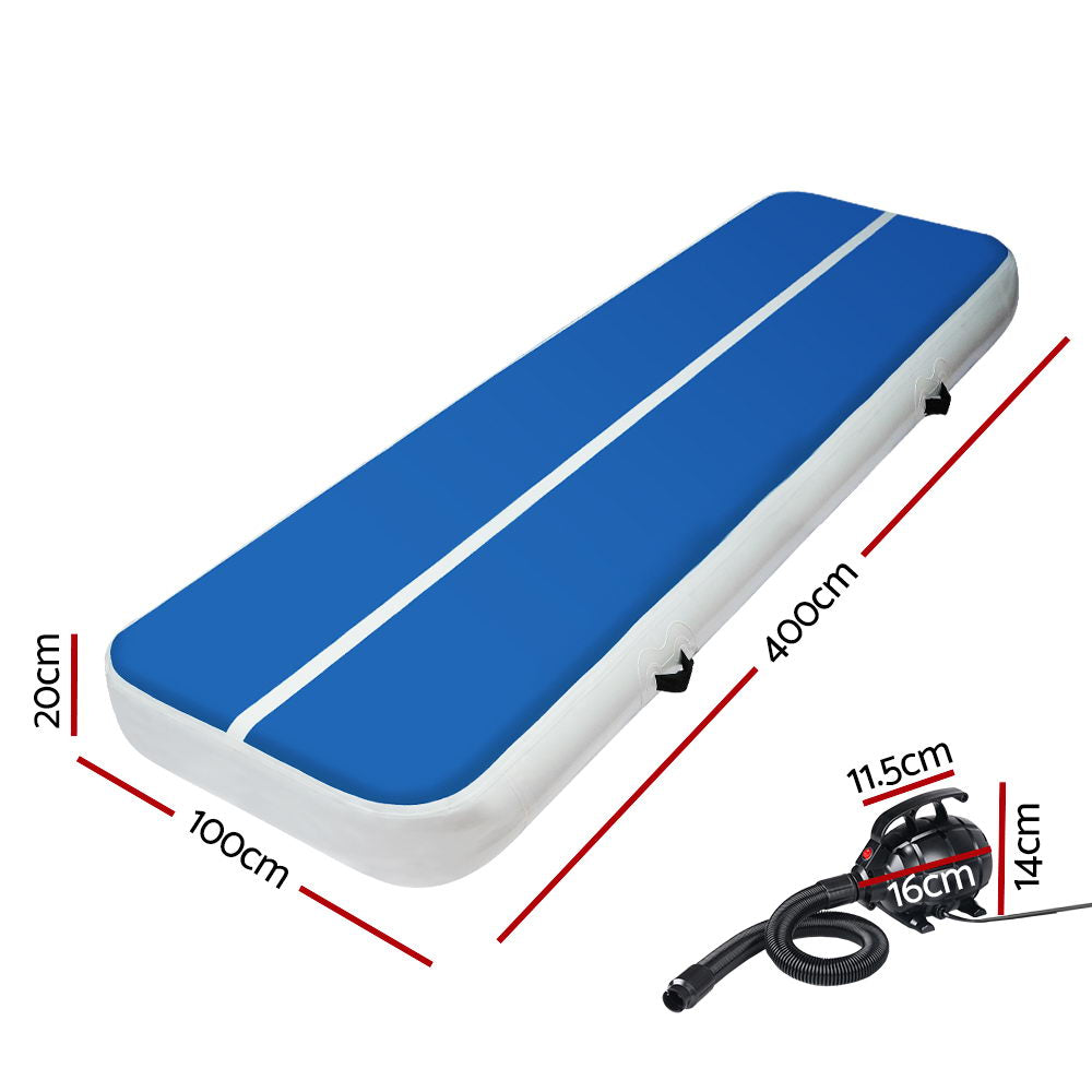 Everfit 4X1M Inflatable Air Track Mat 20CM Thick with Pump Tumbling Gymnastics Blue.