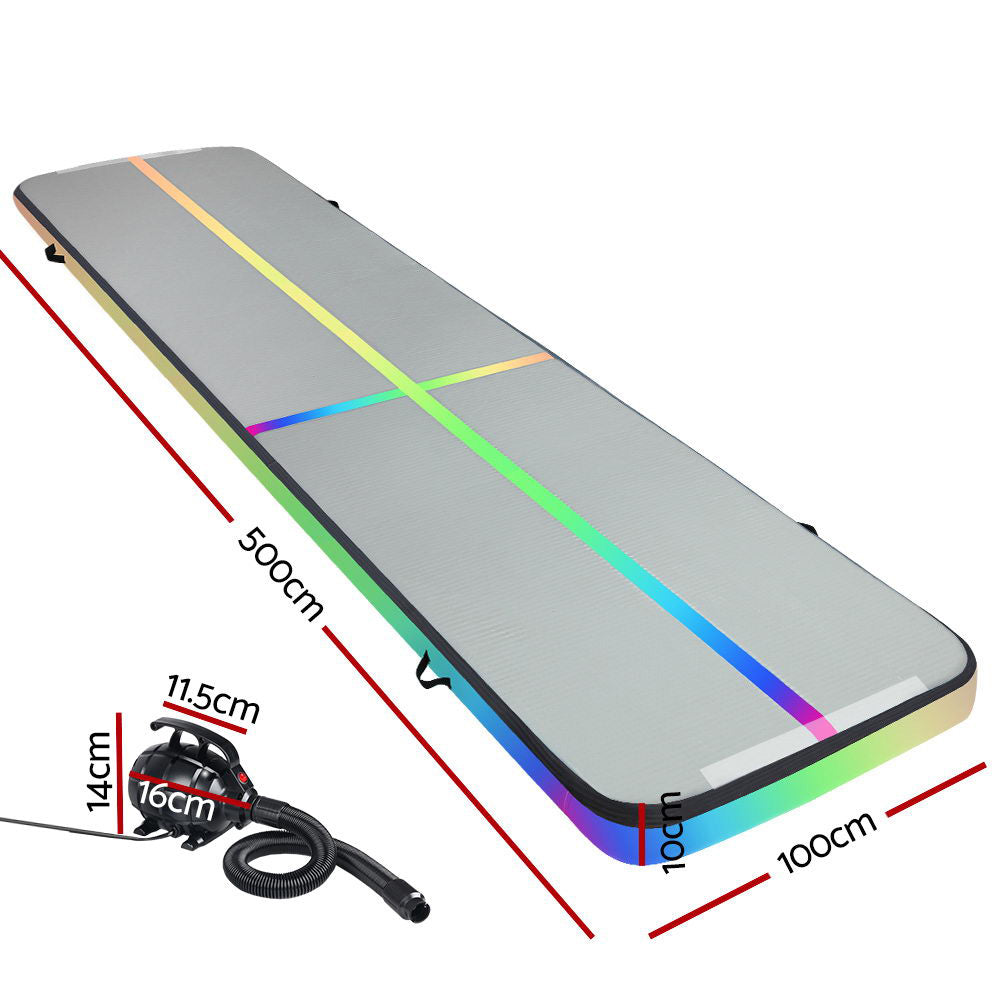 Everfit 5M Air Track Gymnastics Tumbling Exercise Mat W/ Pump Inflatable Colour.