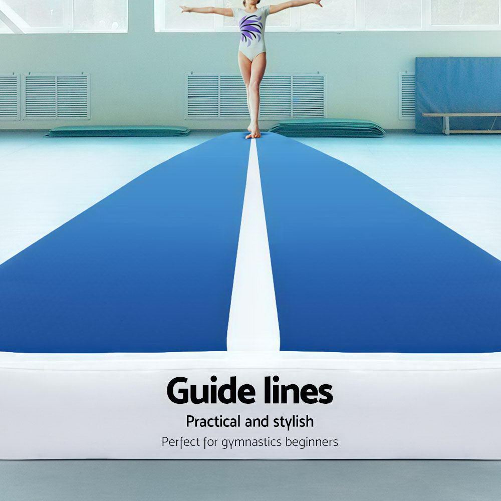 5m x 1m Inflatable Air Track Mat 20cm Thick Gymnastic Tumbling Blue And White.