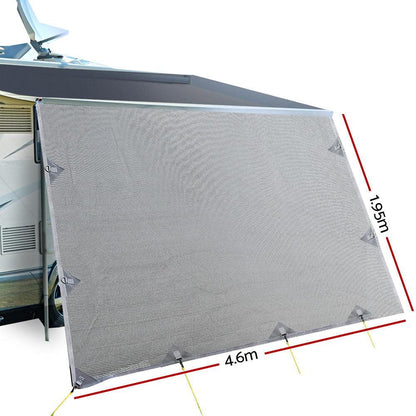 Caravan Privacy Screen Roll Out Awning 4.6x1.95M End Wall Side Sun Shade Grey.