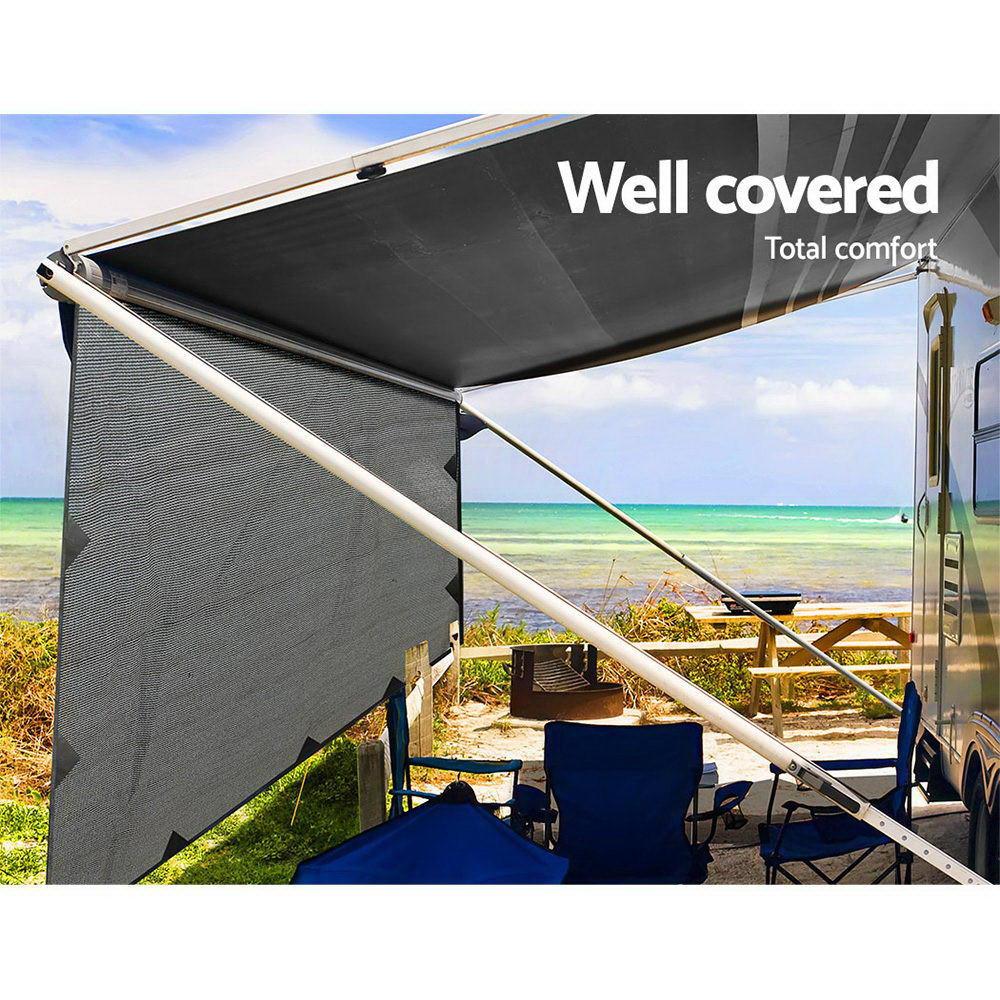 Caravan Privacy Screen Roll Out Awning 4.6x1.95M End Wall Side Sun Shade Grey.