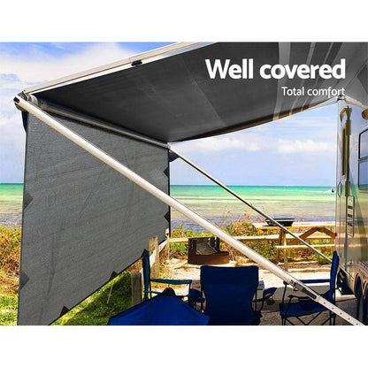 Caravan Privacy Screen Roll Out Awning 4.6x1.95M End Wall Side Sun Shade Grey.