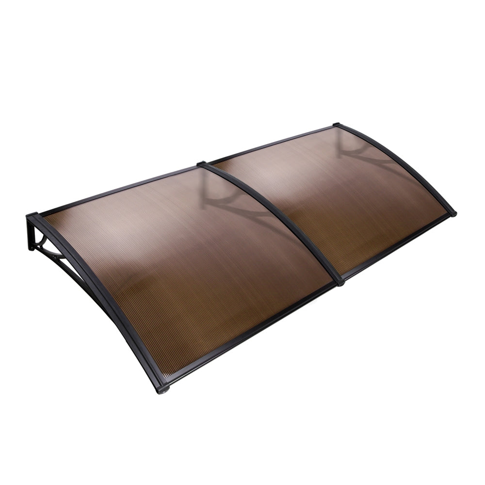 Instahut Window Door Awning Canopy 1mx2m Brown Sheet Black Plastic Frame.
