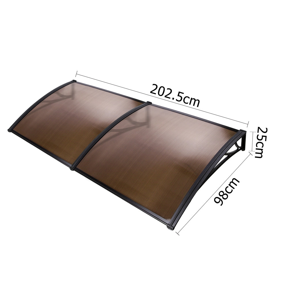 Instahut Window Door Awning Canopy 1mx2m Brown Sheet Black Plastic Frame.