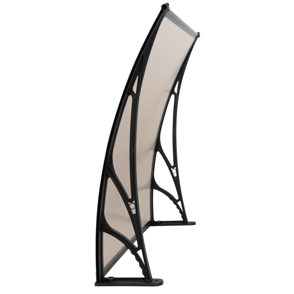 Instahut Window Door Awning Canopy 1mx2m Brown Sheet Black Plastic Frame.