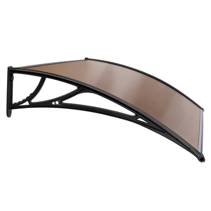 Instahut Window Door Awning Canopy 1mx2m Brown Sheet Black Plastic Frame.