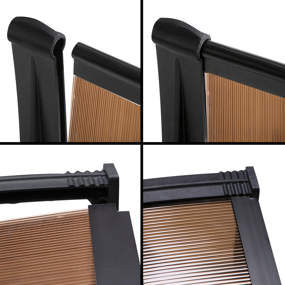 Instahut Window Door Awning Canopy 1mx2m Brown Sheet Black Plastic Frame.