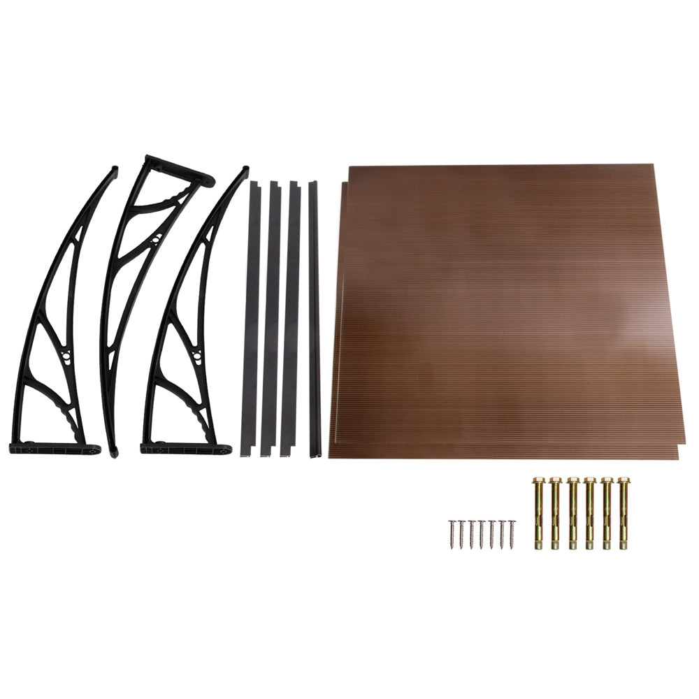 Instahut Window Door Awning Canopy 1mx2m Brown Sheet Black Plastic Frame.