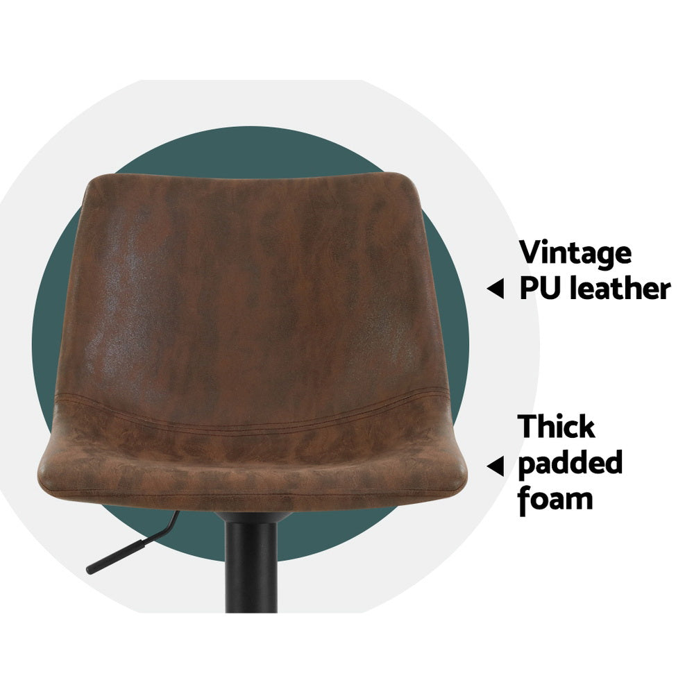 Artiss 2x Bar Stools Vintage Swivel Gas Lift Brown