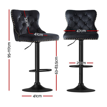 Artiss 2x Velvet Bar Stool Adjustable Height Nailhead Trim Kitchen Counter Stool