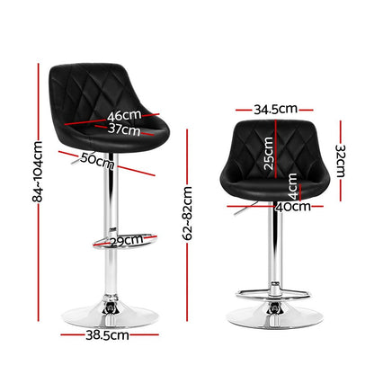 Artiss 2x Bar Stools Leather Padded Gas Lift Stool Black