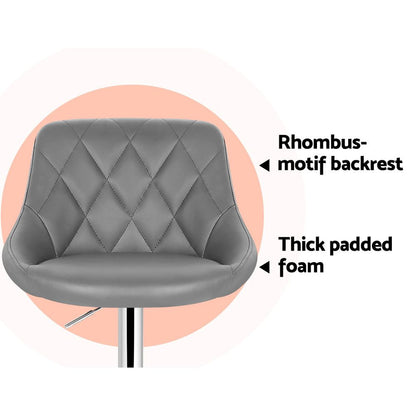 Artiss 2x Bar Stools Leather Padded Gas Lift Grey