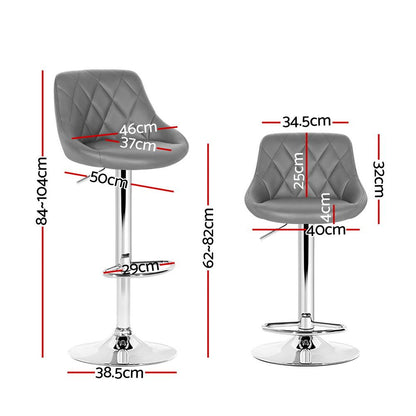 Artiss 4x Bar Stools Leather Padded Gas Lift Grey