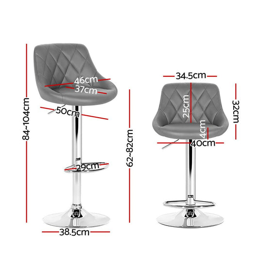 Artiss 4x Bar Stools Leather Padded Gas Lift Grey