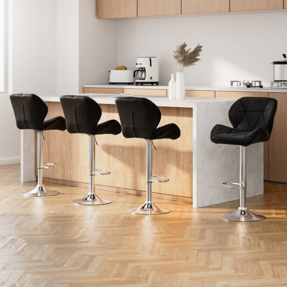 Artiss 4x Bar Stools Gas Lift Padded Leather Black