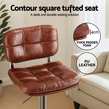 Artiss 4x Bar Stools Kitchen Swivel Gas Lift Counter Chair Tuft PU Leather Brown