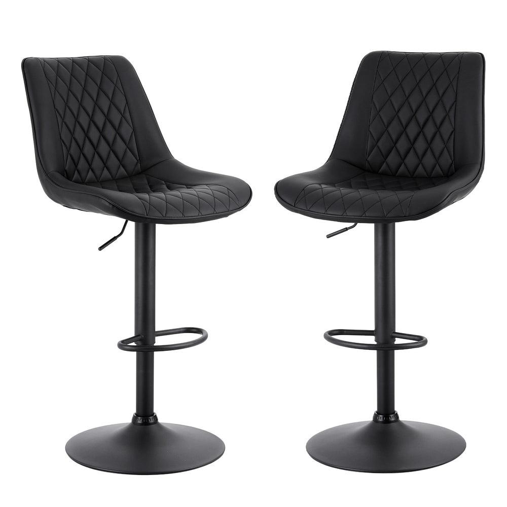 Artiss 2x Bar Stools Kitchen Swivel Gas Lift Counter Chair Diamond Leather Black.