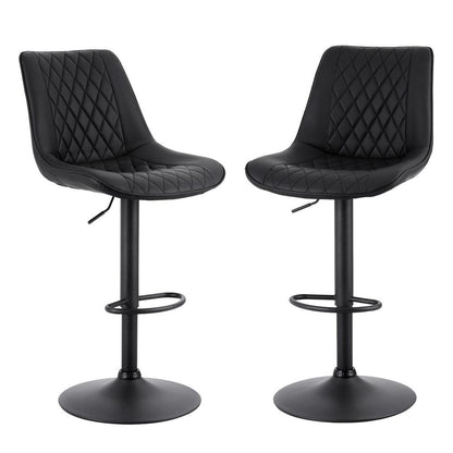 Artiss 2x Bar Stools Kitchen Swivel Gas Lift Counter Chair Diamond Leather Black.