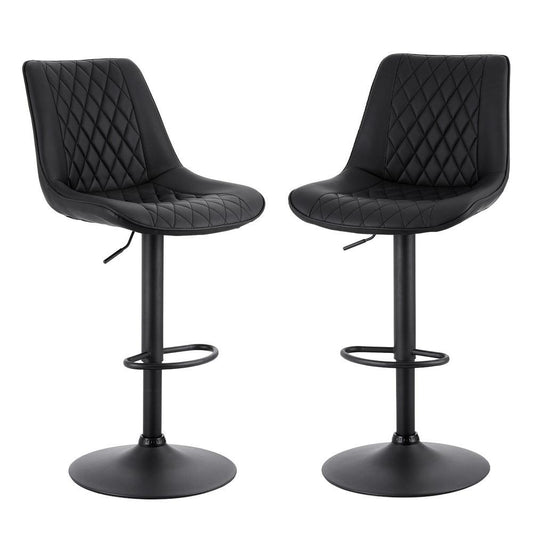 Artiss 2x Bar Stools Kitchen Swivel Gas Lift Counter Chair Diamond Leather Black.