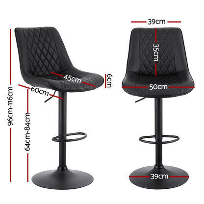 Artiss 2x Bar Stools Kitchen Swivel Gas Lift Counter Chair Diamond Leather Black.