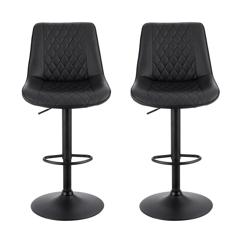 Artiss 2x Bar Stools Kitchen Swivel Gas Lift Counter Chair Diamond Leather Black.