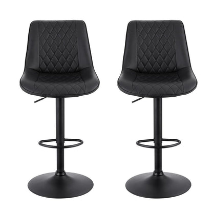 Artiss 2x Bar Stools Kitchen Swivel Gas Lift Counter Chair Diamond Leather Black.