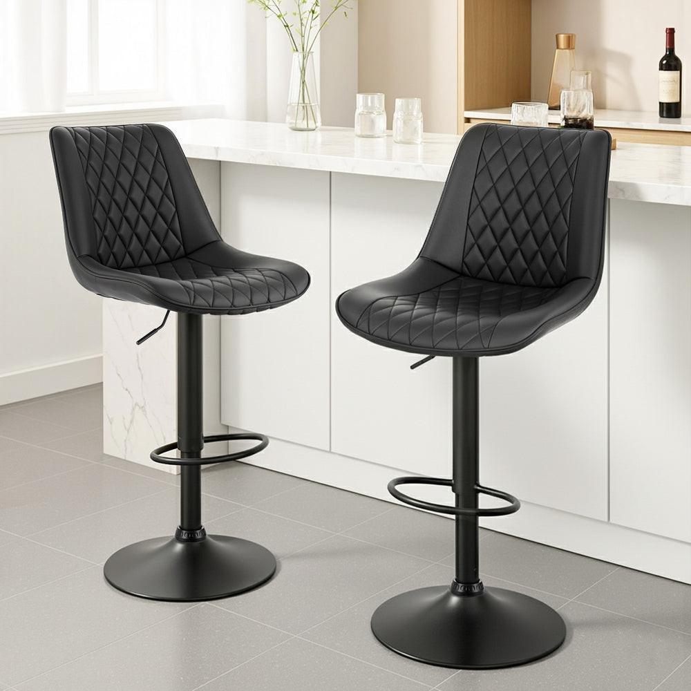 Artiss 2x Bar Stools Kitchen Swivel Gas Lift Counter Chair Diamond Leather Black.