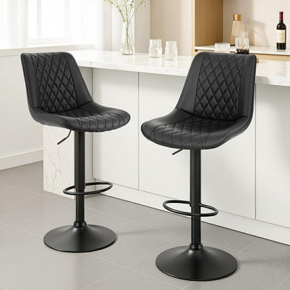 Artiss 2x Bar Stools Kitchen Swivel Gas Lift Counter Chair Diamond Leather Black.