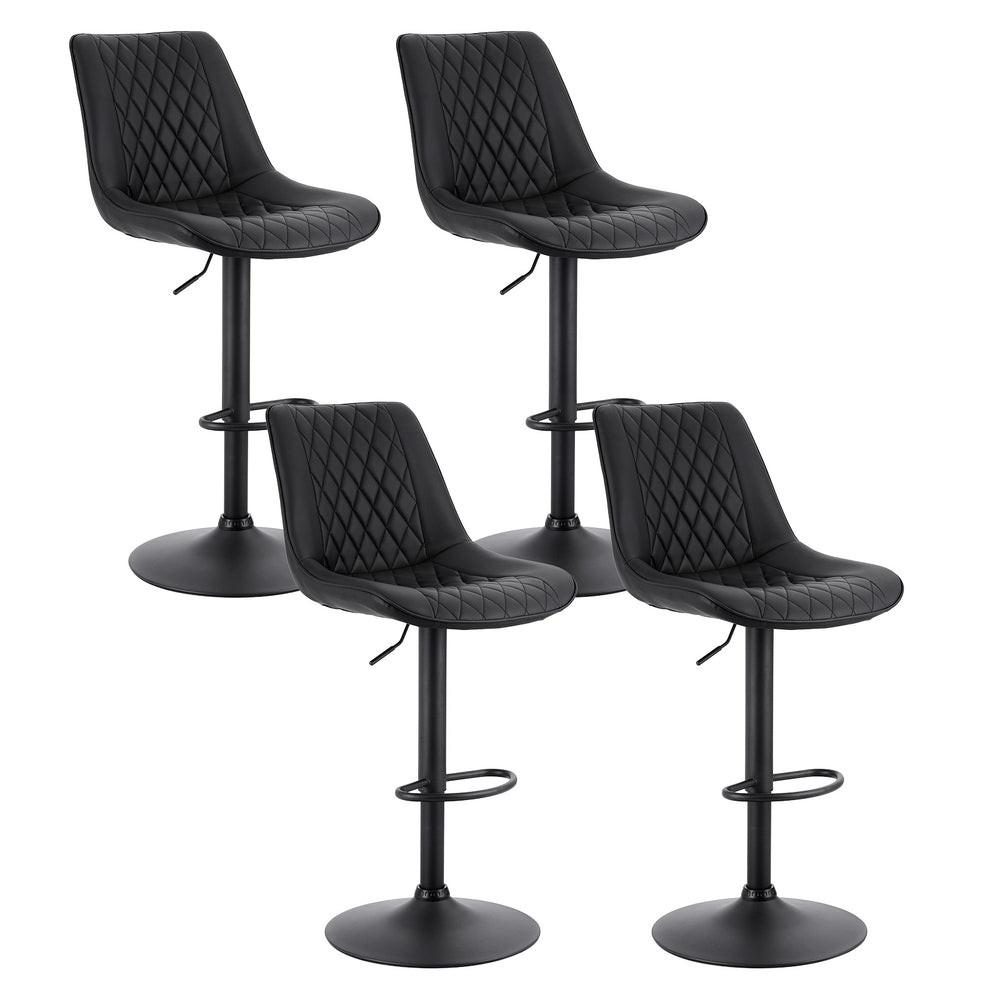 Artiss 4x Bar Stools Kitchen Swivel Gas Lift Counter Chair Diamond Leather Black.