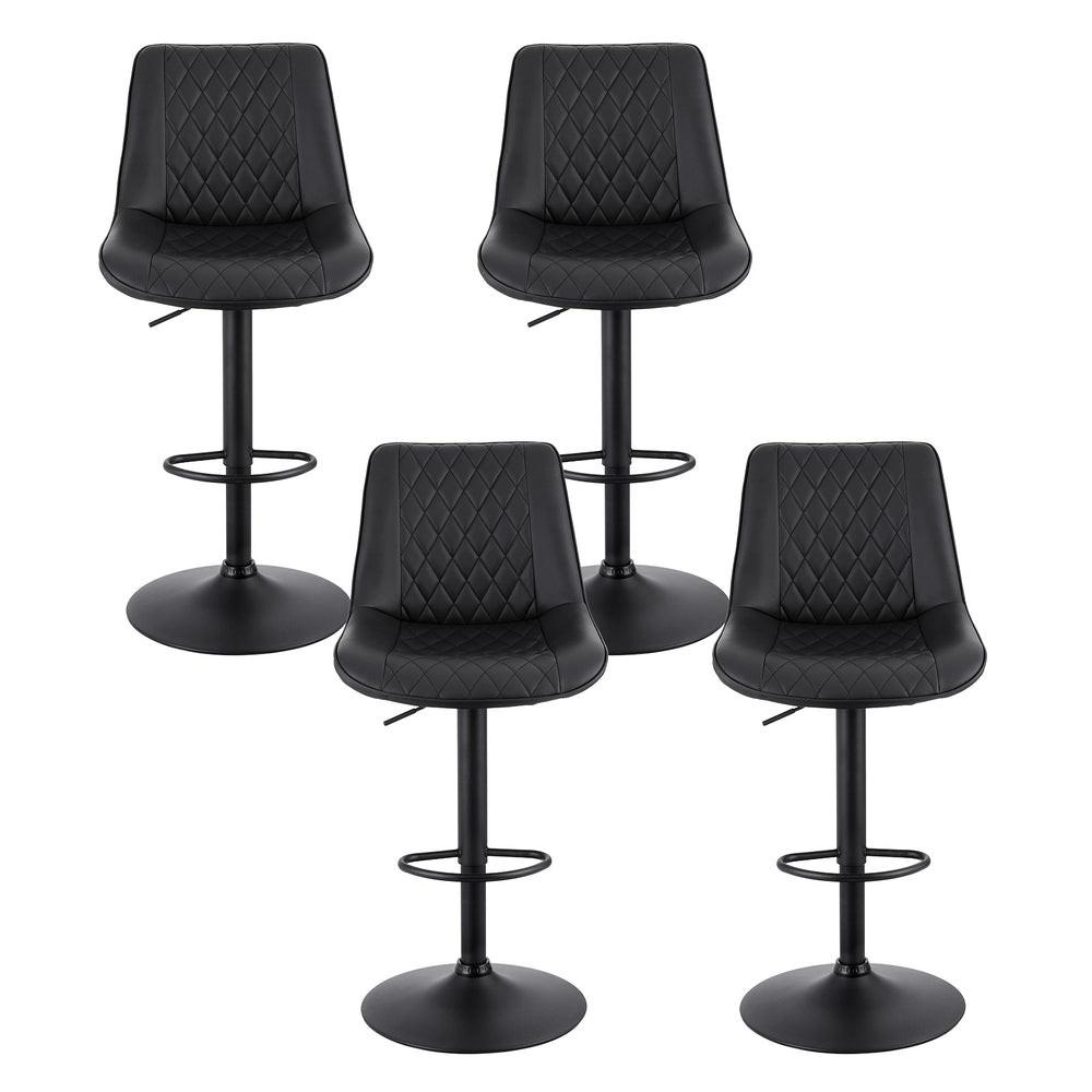 Artiss 4x Bar Stools Kitchen Swivel Gas Lift Counter Chair Diamond Leather Black.