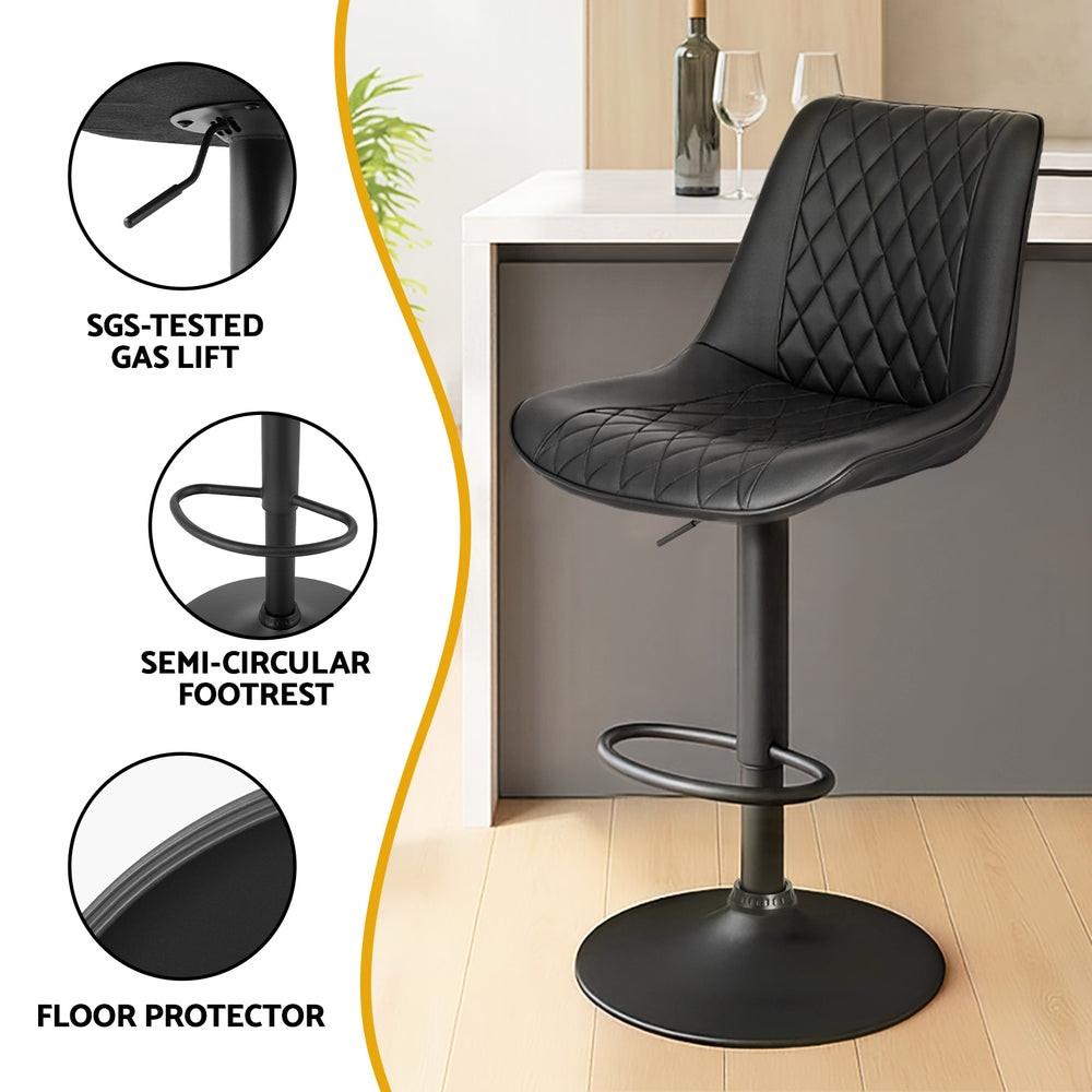 Artiss 4x Bar Stools Kitchen Swivel Gas Lift Counter Chair Diamond Leather Black.