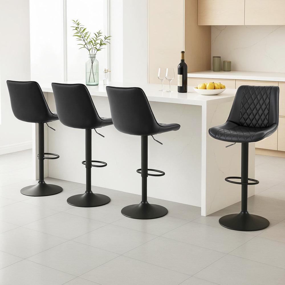 Artiss 4x Bar Stools Kitchen Swivel Gas Lift Counter Chair Diamond Leather Black.